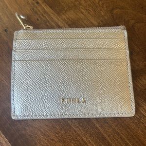 FURLA Classic S Leather Card Case Wallet with Zipper Gold